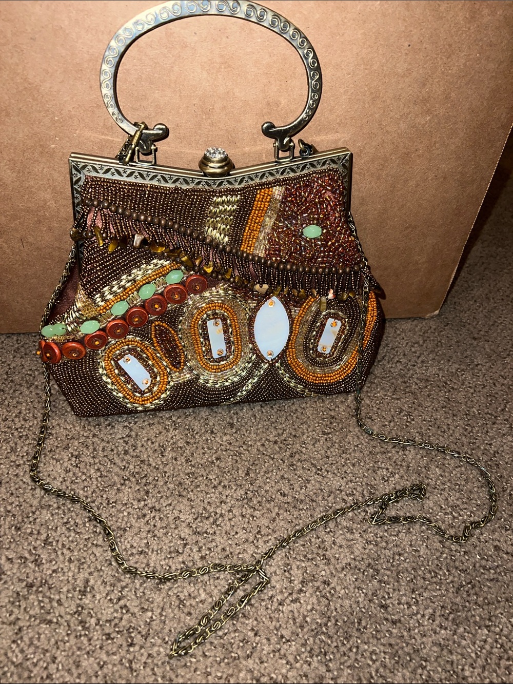 Beautiful vintage beaded handbag brown mosaic